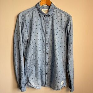 Originals Jack & Jones Men's Allover‎ Skull Long Sleeve Button Up Shirt Blue M